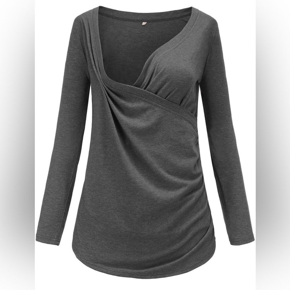 Liu & Qu Women’s Maternity Long Sleeve Nursing Top Tee, Gray Size Medium